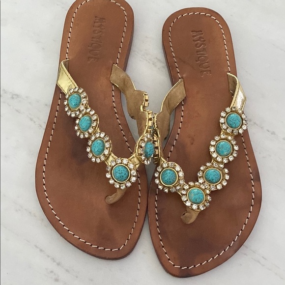 Mystique Boutique Shoes - Mystique Boutique Gold and Turquoise Sandals